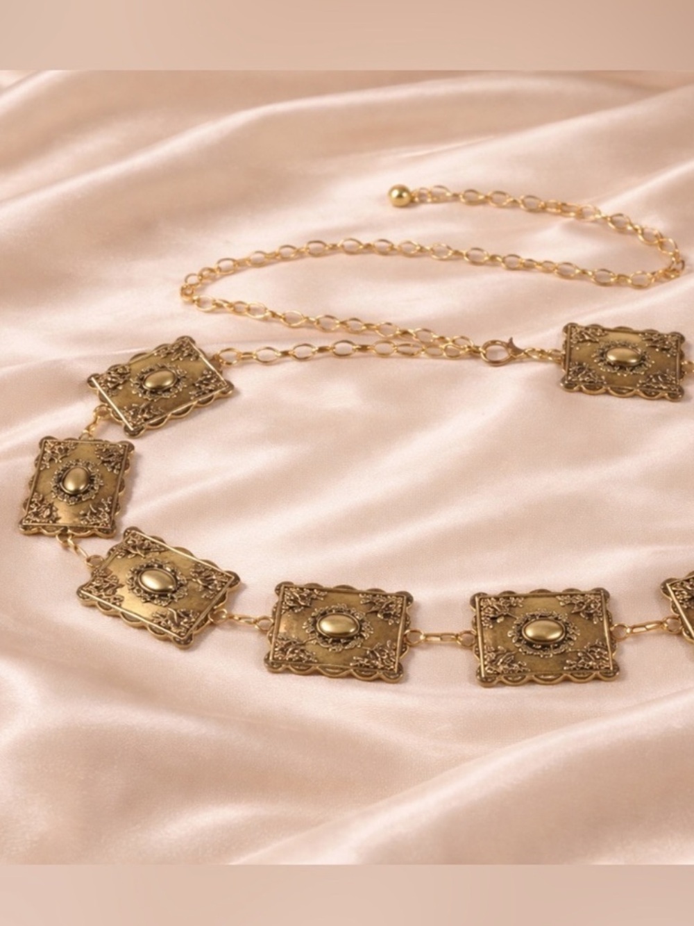 Gold Filigree Square Medallion Chain Belt - Picture 3 of 4